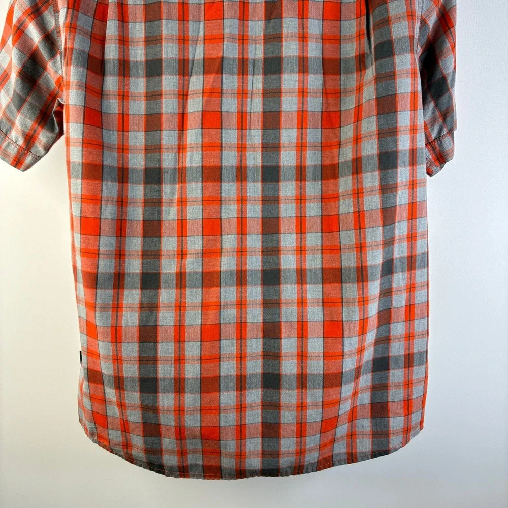 The North Face Men's Small Short Sleeve Plaid‎ Snap Front Western Shirt Orange